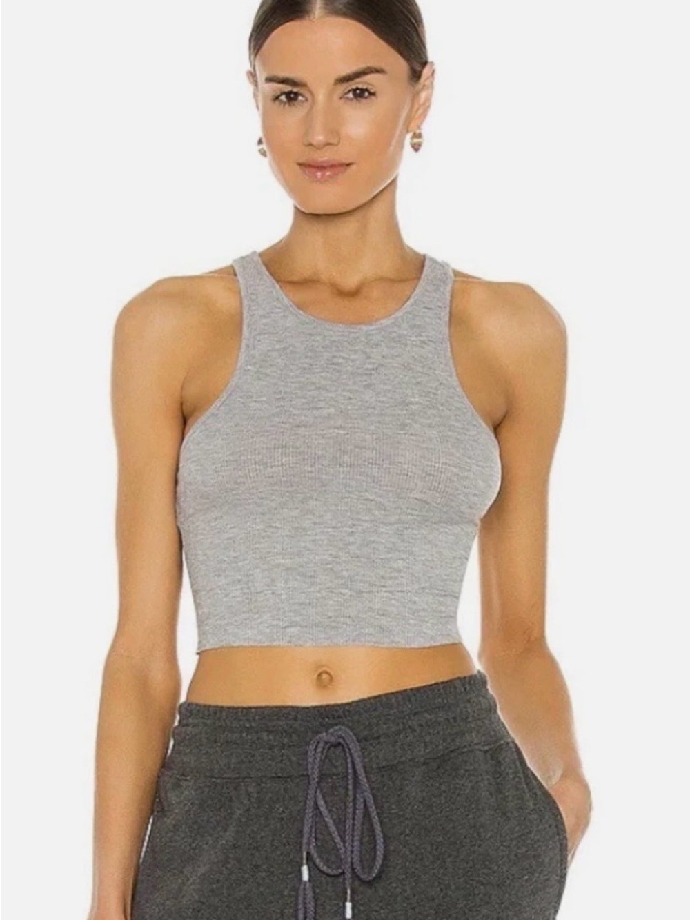 Free People intimately Heather Grey Ribbed Racerback Cropped Tank Top Size L